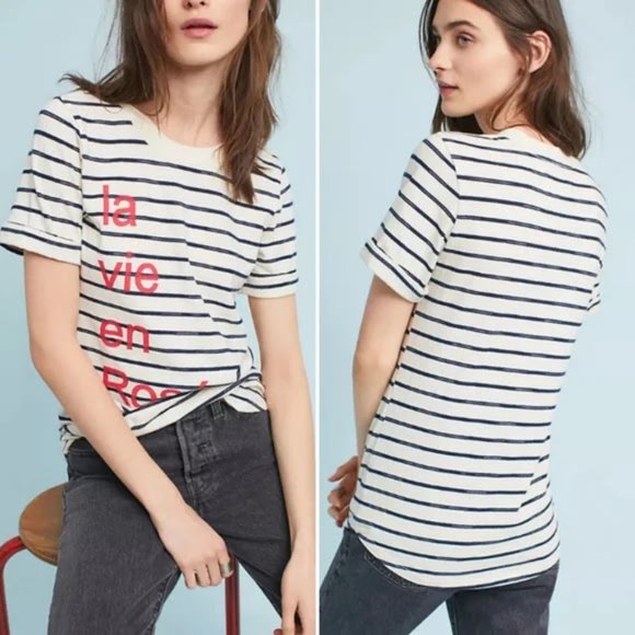 Anthropologie Sol Angeles La Vie en Rosé  Striped T-Shirt - S - Picture 1 of 6